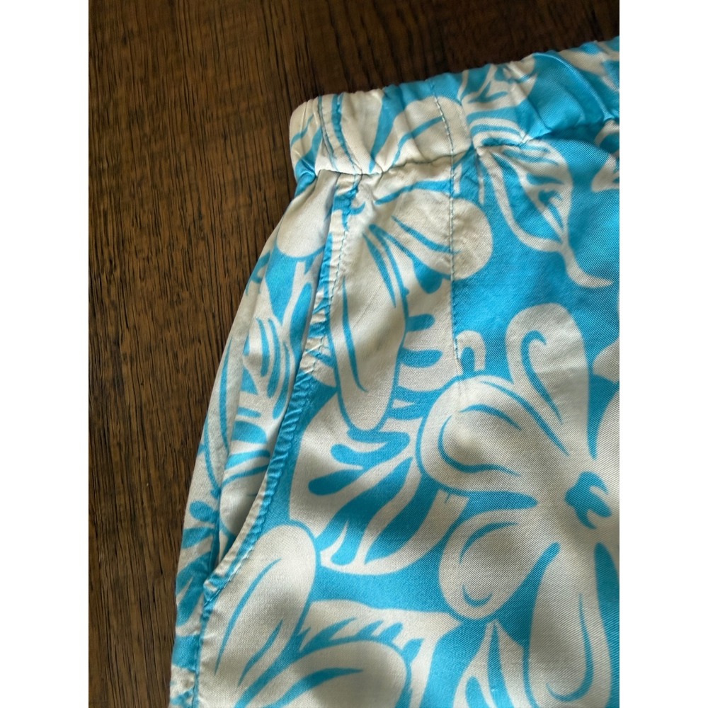 Makai Beach Hawaii Blue White Tropical Floral Wide Leg Elastic Waist Pants L - Picture 3 of 9